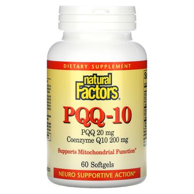 Natural Factors, PQQ-10, піролохінолінхінон 20 мг, коензим Q10 200 мг, 60 капсул
