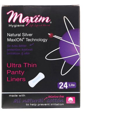 Ультратонкі щоденні прокладки з використанням срібла легені Maxim Hygiene Products (Ultra Thin Panty Liners Natural Silver MaxION Technology Lite) 24 шт