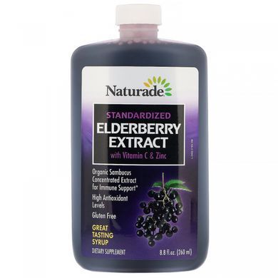 Syrup from standardized elderberry extract with vitamin C and zinc, Naturade, 260 ml
