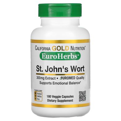 Екстракт звіробою California Gold Nutrition (St. John's Wort) 300 мг 180 рослинних капсул