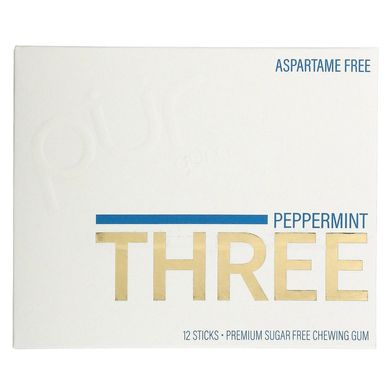 The PUR Company, Peppermint Three, жувальна гумка без цукру, 12 паличок