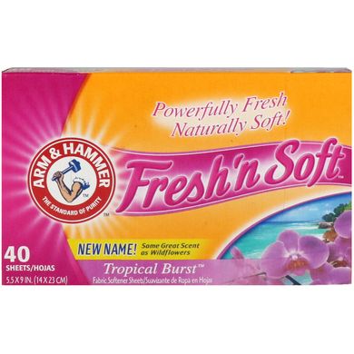 Fresh 'n Soft, серветки для пом'якшення тканини, тропічний аромат, Arm,Hammer, 40 серветок