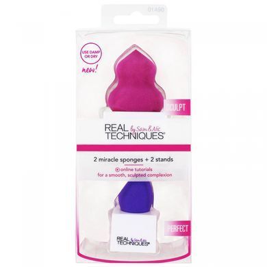 Чудо губки с подставкой, Miracle Sponges with Stand, Real Techniques by Samantha Chapman, 2 губки + 2 стойки купить в Киеве и Украине