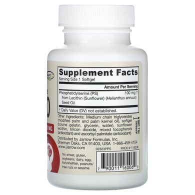 Фосфатидилсерин, PS-100 (Phosphatidylserine), Jarrow Formulas, 100 мг, 60 гелевых капсул купить в Киеве и Украине