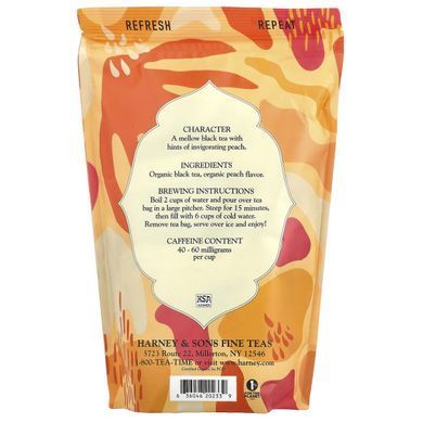 Harney & Sons, Свіжий чай з льодом, чорний чай, персик, що бадьорить, 15 чайних пакетиків, 7,5 унцій (212 г)