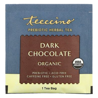 Пребіотичний трав'яний чай, органічний темний шоколад, без кофеїну, Prebiotic Herbal Tea, Organic Dark Chocolate, Caffeine Free, Teeccino, 10 чайних пакетиків, 2,12 унції (60 г)