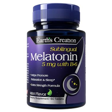 Мелатонін з вітаміном В6 смак м'яти Earth`s Creation (Melatonin wirh Vitamin B-6) 5 мг 60 таблеток