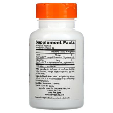 Лютеїн з FloraGlo Lutein Doctor's Best (Lutein with FloraGlo Lutein) 20 мг / 1 мг 60 капсул