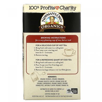 Newman's Own Organics, Трав'яний чай без кофеїну, солодка кориця зі спеціями, 20 чайних пакетиків, 1,41 унція (39 г)