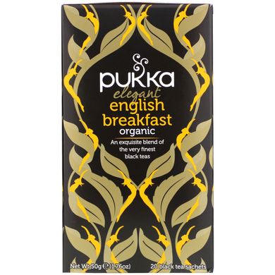 Чай "Органічний елегантний англійський сніданок", Tea "Organic Elegant English Breakfast", Pukka Herbs, 20 пакетиків чорного чаю, 50 г