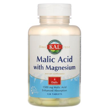 Яблочная кислота с магнием, Malic Acid With Magnesium Tablets, KAL, 120 таблеток купить в Киеве и Украине
