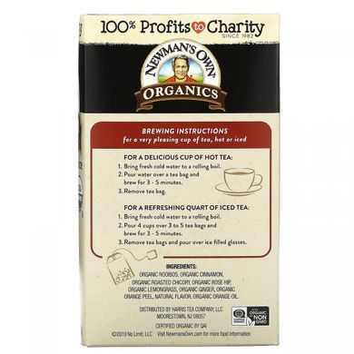Newman's Own Organics, Трав'яний чай без кофеїну, солодка кориця зі спеціями, 20 чайних пакетиків, 1,41 унція (39 г)