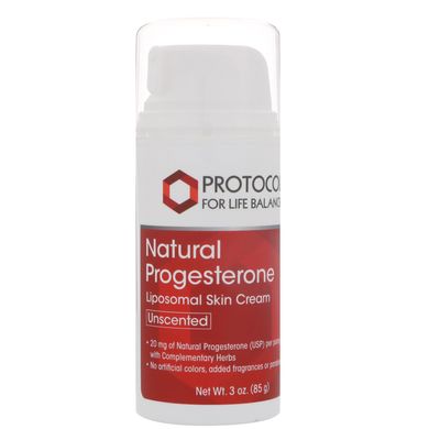 Натуральний прогестерон, ліпосомний крем для шкіри, без запаху, Protocol for Life Balance, 3 унц (85 г)