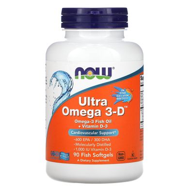 Омега 3 + вітамін Д3 Now Foods (Ultra Omega 3-D) 90 капсул