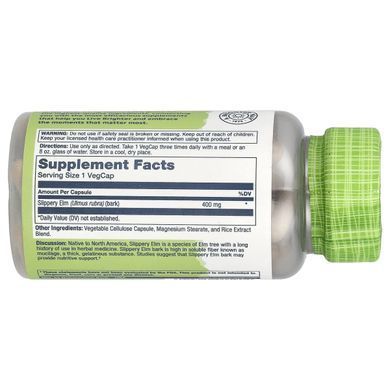 Вяз ржавый, Slippery Elm Bark, Solaray, 400 мг, 100 легко глотаемых капсул купить в Киеве и Украине