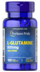 Амінокислота L-глютамін, L-Glutamine, Puritan's Pride, 500 мг, 100 таблеток