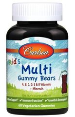 Мультивітаміни для дітей Carlson Labs (Kid's Multi Gummy Bears) зі смаком малини 60 жувальних цукерок