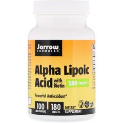 Альфа-ліпоєва кислота, з біотином, Alpha Lipoic Acid, Jarrow Formulas, 100 мг, 180 легкорозчинних таблеток