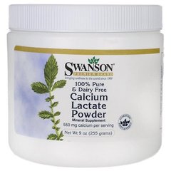 100% чистий і молочний лактат кальцію, 100% Pure,Dairy Free Calcium Lactate, Swanson, 550 мг, 255 г