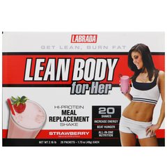 Коктейль Lean Body для нее, заменитель пищи с высоким содержанием протеина, клубничный вкус, Labrada Nutrition, 20 пакетов, по 49 г каждый купить в Киеве и Украине
