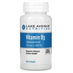 Вітамін Д3 Lake Avenue Nutrition (Vitamin D3) 1000 МО 360 м'яких желатинових капсул
