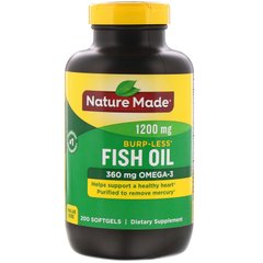 Риб'ячий жир без присмаку, Nature Made, 1200 мг, 200 гелевих капсул