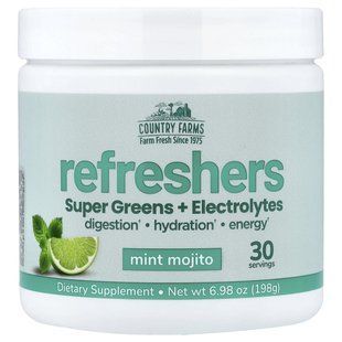 Суперзелень з електролітами Country Farms (Refreshing Super Greens & Electrolytes) 198 г мʼятний мохіто