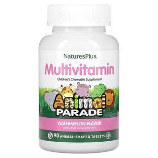 Мультивитамины и минералы для детей, Animal Parade Multivitamin, NaturesPlus, вкус арбуза, 90 жевательных конфет в форме животных купить в Киеве и Украине