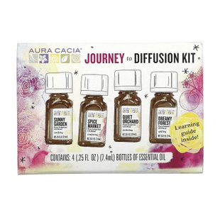 Aura Cacia, Journey to Diffusion Kit, эфирные масла, 4 бутылки по 0,25 жидкой унции (7,4 мл) каждая купить в Киеве и Украине