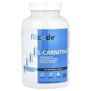 fitcode, L-карнітин, посилена дія, 1000&nbsp;мг, 120&nbsp;капсул (500&nbsp;мг у капсулі)