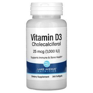 Витамин Д3 Lake Avenue Nutrition (Vitamin D3) 1000 МЕ 360 мягких желатиновых капсул купить в Киеве и Украине