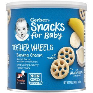 Для прорезывания зубов, 8+ месяцев, банановый крем, Teether Wheels, 8+ Months, Banana Cream, Gerber, 42 г купить в Киеве и Украине