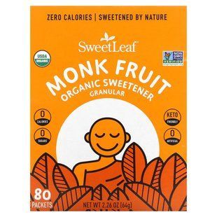 Wisdom Natural, SweetLeaf, Monk Fruit Organic Sweetener Granular, 80 Packets, 2.26 oz (64 g) купить в Киеве и Украине
