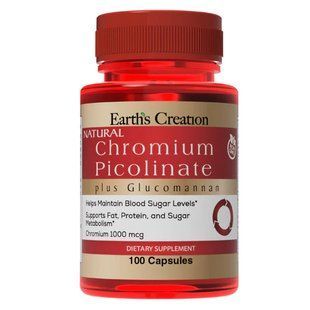Хром пиколинат и глюкоманнан Earth`s Creation (Chromium Picolinate & Glucomannan) 100 капсул купить в Киеве и Украине