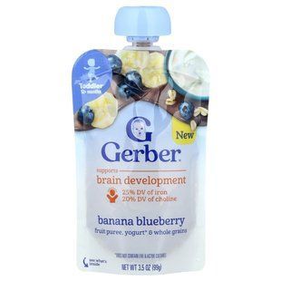 Gerber, Fruit Puree, Yogurt & Whole Grains, 12+ Months, Banana Blueberry, 3.5 oz (99 g) купить в Киеве и Украине