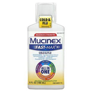 Mucinex, Fast-Max, проти застуди та грипу, для дітей старше 12 років, з апельсином і ананасом, 180 мл (6 рідк. унцій)
