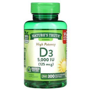Nature's Truth, Высокоэффективный витамин D3, 125 мкг (5000 МЕ), 300 капсул быстрого высвобождения купить в Киеве и Украине