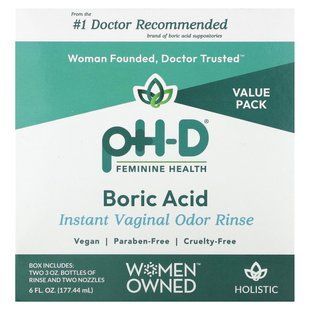 pH-D Feminine Health, Boric Acid, Instant Vaginal Odor Rinse, 2 Bottles & 2 Nozzles , 6 fl oz (177.44 ml) купить в Киеве и Украине