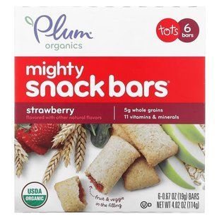 батончики Mighty Snack Bars, клубника, Plum Organics, 6 батончиков, 0,67 унций (19 г) каждый купить в Киеве и Украине