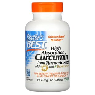 Куркумин С3 комплекс, High Absorption Curcumin with C3 Complex with BioPerine, Doctor's Best, 1000 мг, 120 таблеток купить в Киеве и Украине