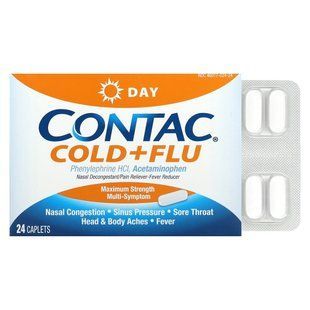 Contac, Cold + Flu Day, Maximum Strength, 24 Caplets купить в Киеве и Украине