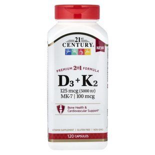 21st Century, D3 + K2, 120 капсул