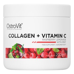 Коллаген и витамин С вкус малиновый лимонад с мятой OstroVit (Collagen + Vitamin C) 200 г купить в Киеве и Украине