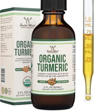 Double Wood Organic Turmeric with Black Pepper, Alcohol-Free, 60ml
