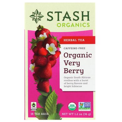 Органічний трав'яний чай, ягідний, без кофеїну, Stash Tea, 18 чайних пакетиків, 1,2 унції (36 г)