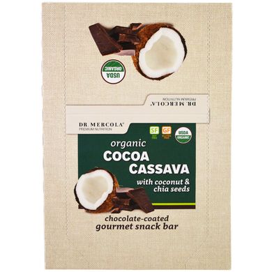 Батончики з кокосом і насінням Чіа органік Dr. Mercola (Cocoa Cassava) 12 шт. по 44 г