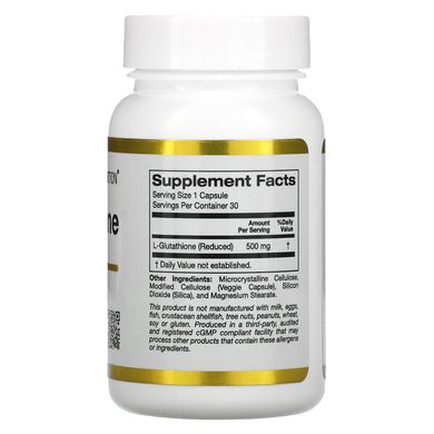 Глутатион восстановленный California Gold Nutrition (L-Glutathione Reduced) 500 мг 30 растительных капсул купить в Киеве и Украине