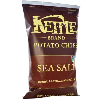 Картопляні чіпси, морська сіль, Kettle Foods, 5 унцій (142 г)