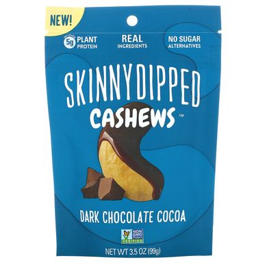 Кешью в тонкому соусі, темний шоколад какао, Skinny Dipped Cashews, Dark Chocolate Cocoa, Skinny Dipped, 99 г