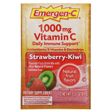 Вітамін C, полуниця-ківі, Vitamin C, Strawberry-Kiwi, Emergen-C, 1000 мг, 30 пакетів по 0,31 унції (8,9 г) кожен